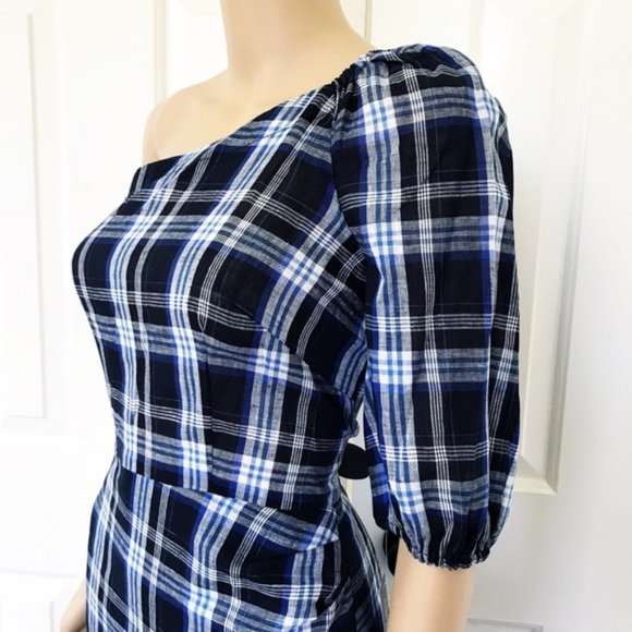 NWT DONNA MORGAN One Shoulder Plaid Dress size 10 - Picture 11 of 12